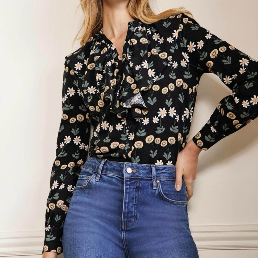 Boden Black Floral Button Down Shirt